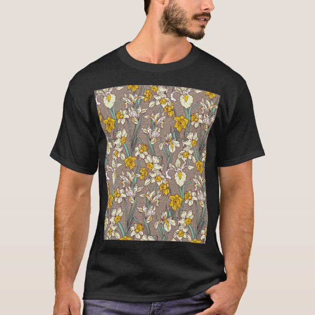 Camiseta Iris Narcissus Flores Vintage Seamless (Anverso)