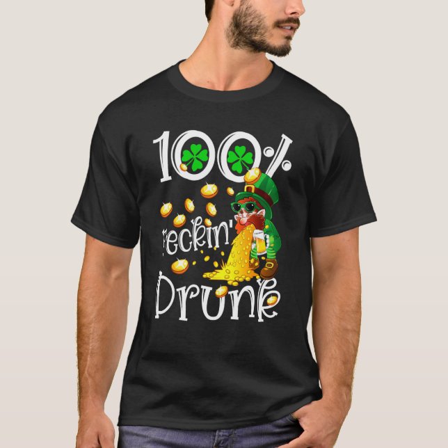 Camiseta Irish 100 Feckin Drunk Leprechaun Puking Drink Pat (Anverso)