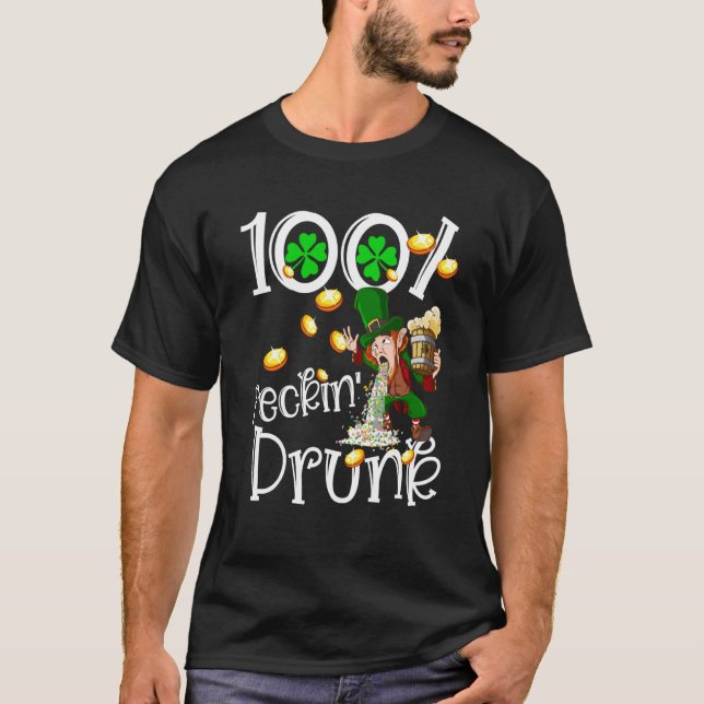 Camiseta Irish 100 Feckin Drunk Leprechaun Puking Drink Pat (Anverso)