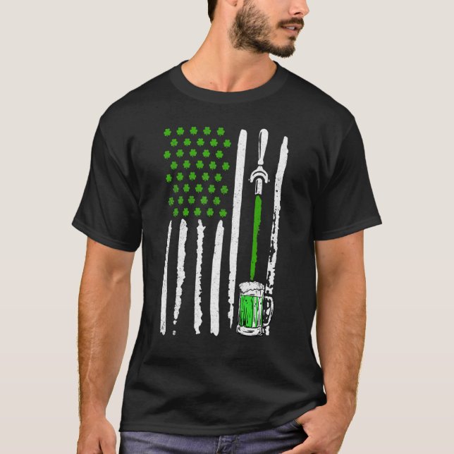 Camiseta Irish American Flag Draft Beer Shamrock St Patrick (Anverso)