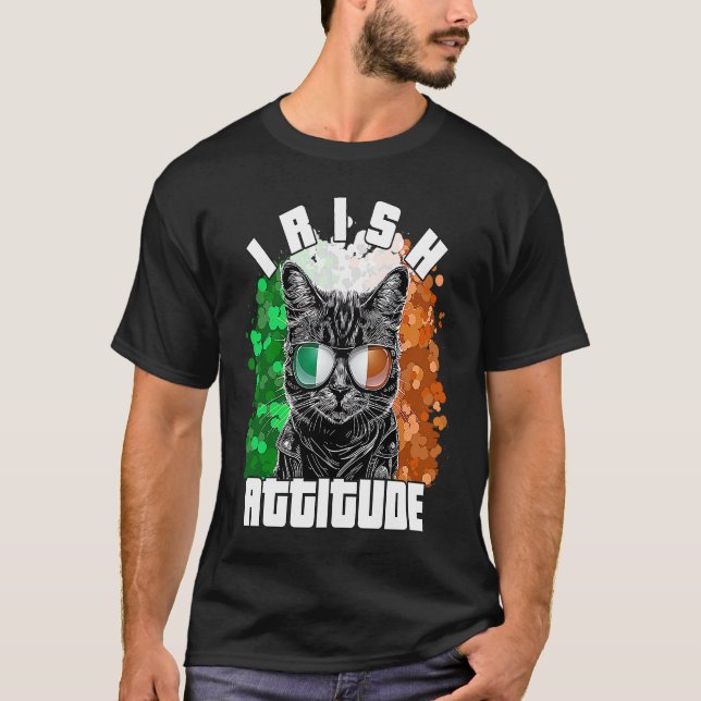 Camiseta Irish Attitude  Cat Sunglasses Ireland Flag (Anverso)