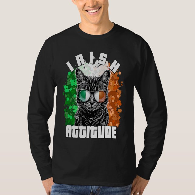 Camiseta Irish Attitude  Cat Sunglasses Ireland Flag (Anverso)