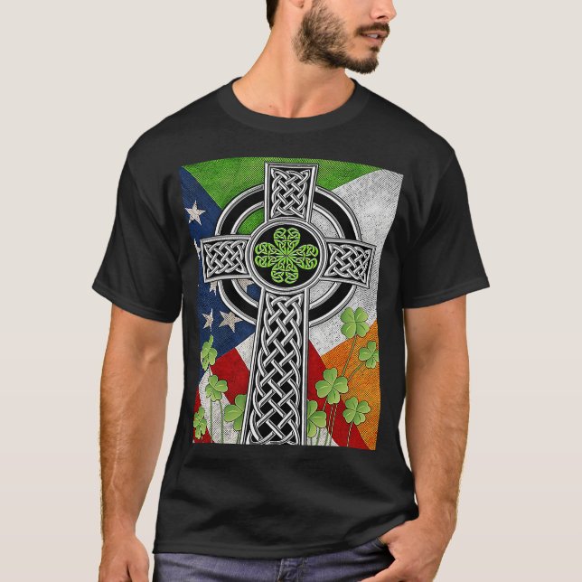 Camiseta Irish Celtic Knot Cross American Flag USA (Anverso)