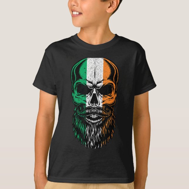 Camiseta Irish Flag Bearded Skull Head Saint Patrick's Day  (Anverso)