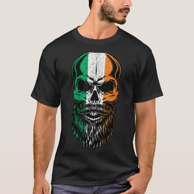 Camiseta Irish Flag Bearded Skull Head Saint Patrick's Day  (Anverso)
