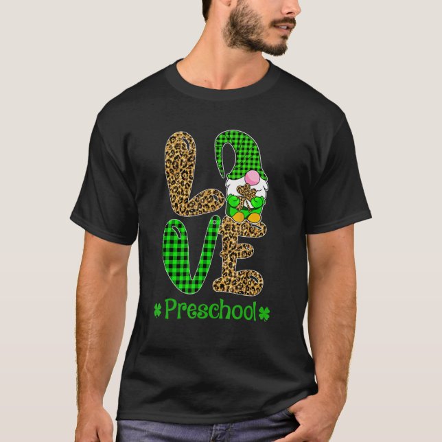 Camiseta Irish Gnome Love Preschool Teacher Leopard St Patr (Anverso)