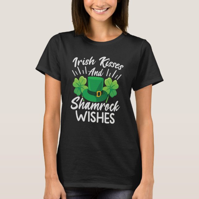 Camiseta Irish Kisses And Shamrock Wishes St Patrick's Day (Anverso)