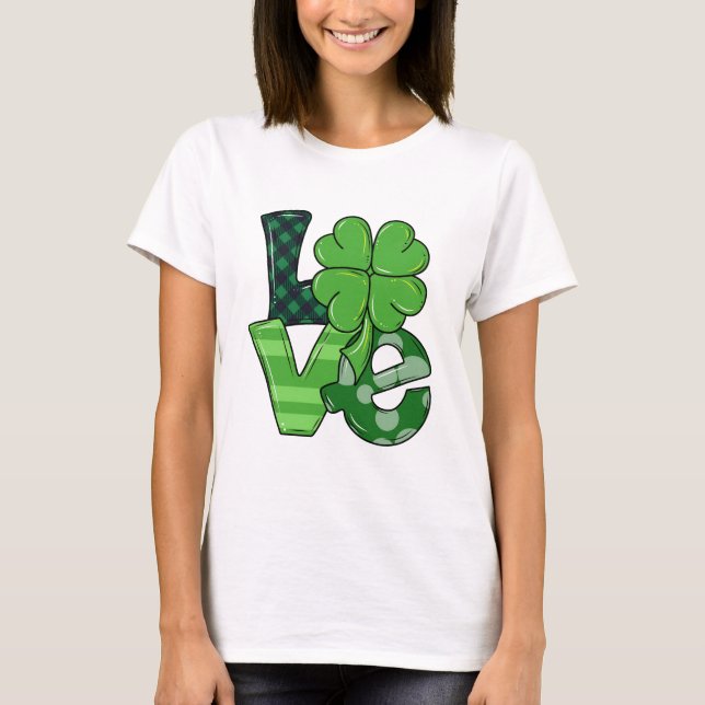 Camiseta Irish Love St. Patrick's Day Shamrock Green Plaid (Anverso)