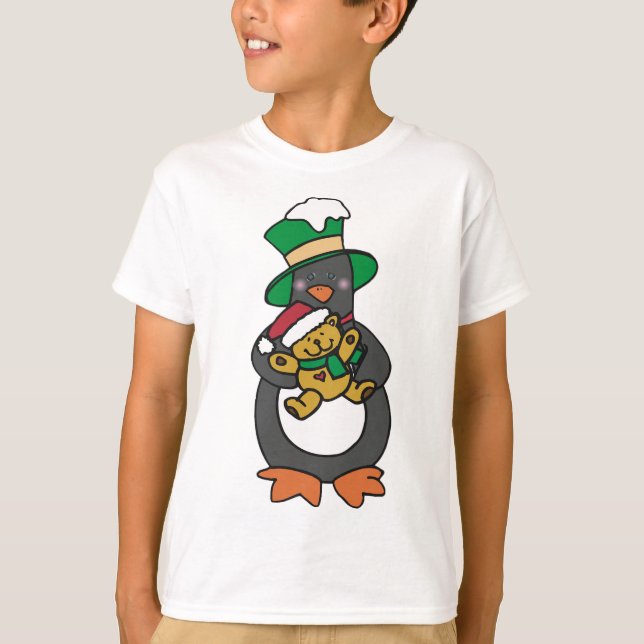 Camiseta Irish Penguin Holding Christmas Teddy Bear (Anverso)