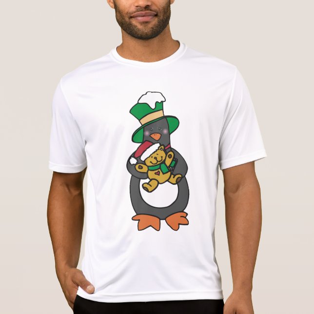 Camiseta Irish Penguin Holding Christmas Teddy Bear (Anverso)