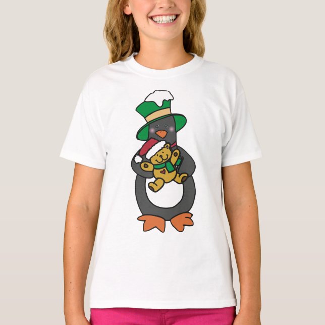 Camiseta Irish Penguin Holding Christmas Teddy Bear (Anverso)