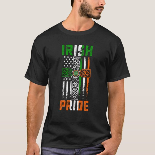 Camiseta Irish Pride American Flag Celtic Cross St Patricks (Anverso)