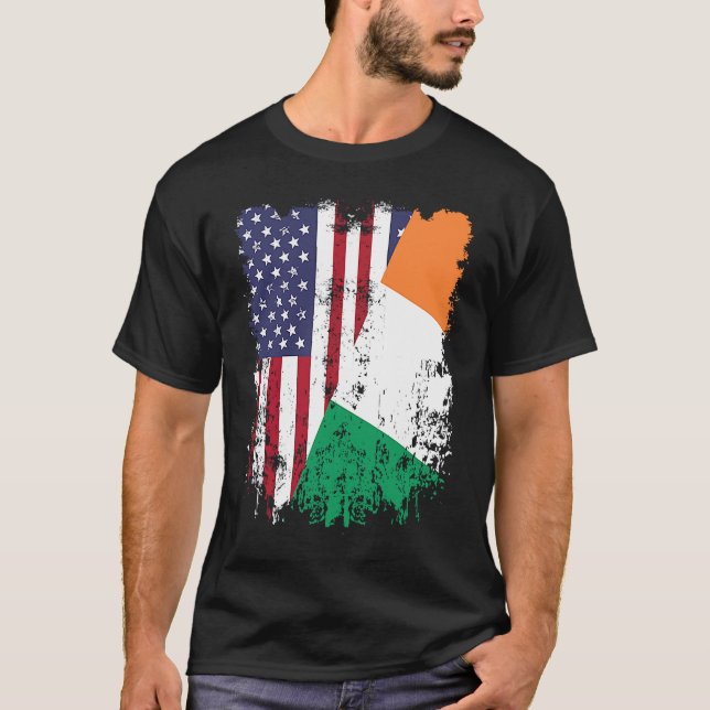 Camiseta Irish Roots Half American Flag Ireland Flag (Anverso)