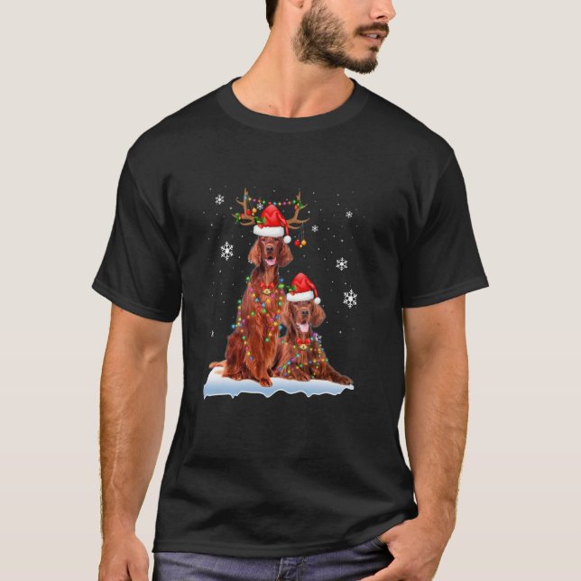 Camiseta Irish Setter Christmas Tree Lights Reindeer Santa  (Anverso)