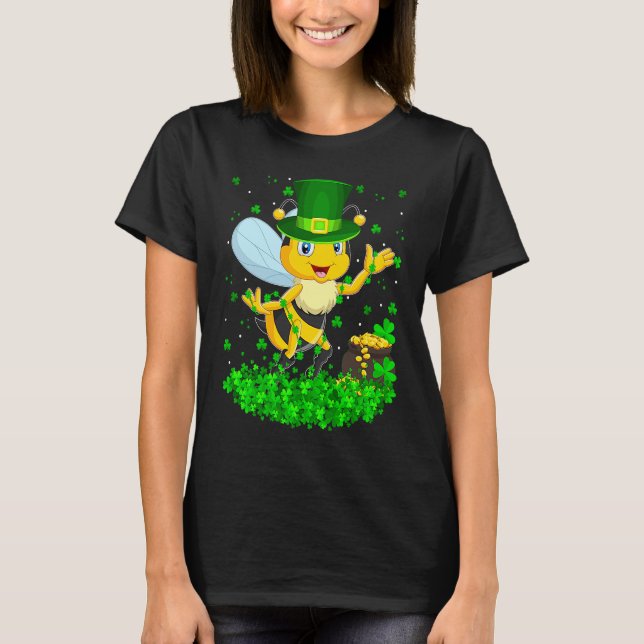 Camiseta Irish Shamrock Leprechaun Bee St Patrick's Day  1 (Anverso)
