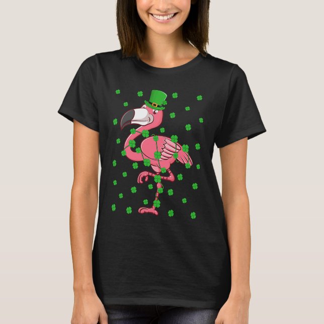 Camiseta Irish Shamrock Leprechaun Flamingo Bird St Patrick (Anverso)