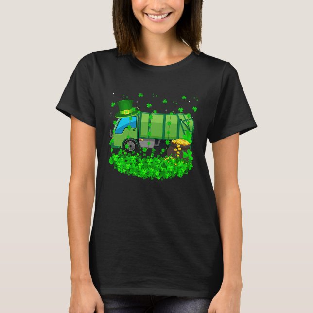 Camiseta Irish Shamrock Leprechaun Garbage Truck St Patrick (Anverso)