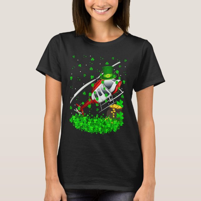 Camiseta Irish Shamrock Leprechaun Helicopter St Patrick's  (Anverso)