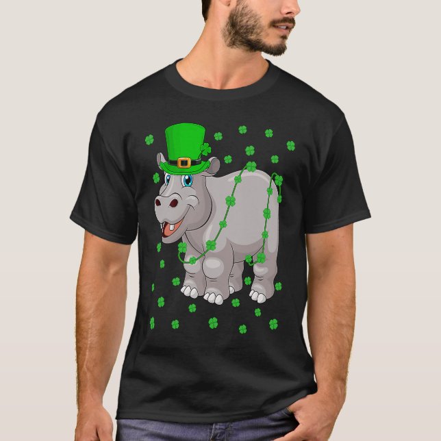 Camiseta Irish Shamrock Leprechaun Hippopotamus St Patrick' (Anverso)