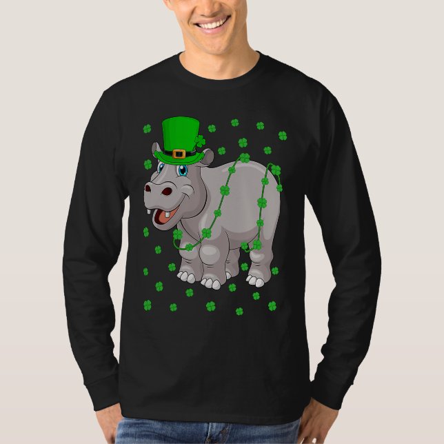 Camiseta Irish Shamrock Leprechaun Hippopotamus St Patrick' (Anverso)