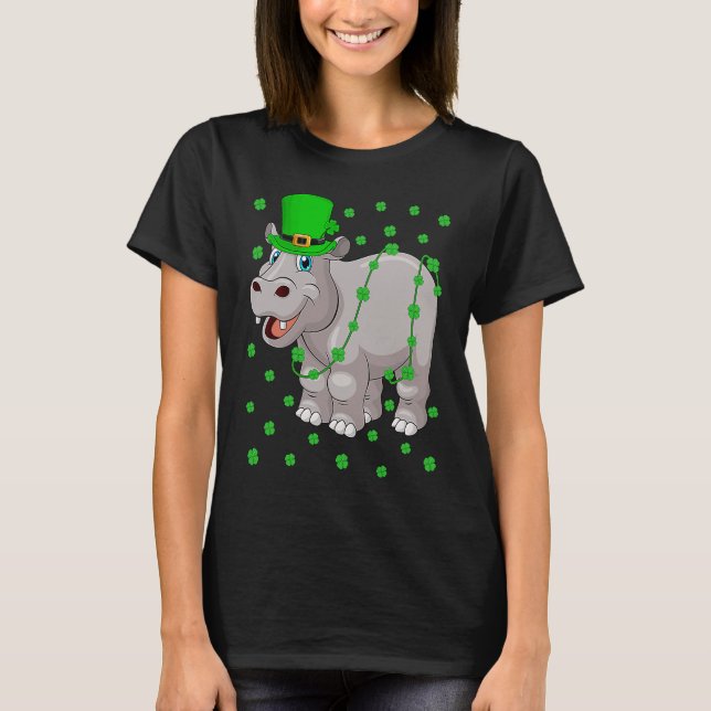 Camiseta Irish Shamrock Leprechaun Hippopotamus St Patrick' (Anverso)
