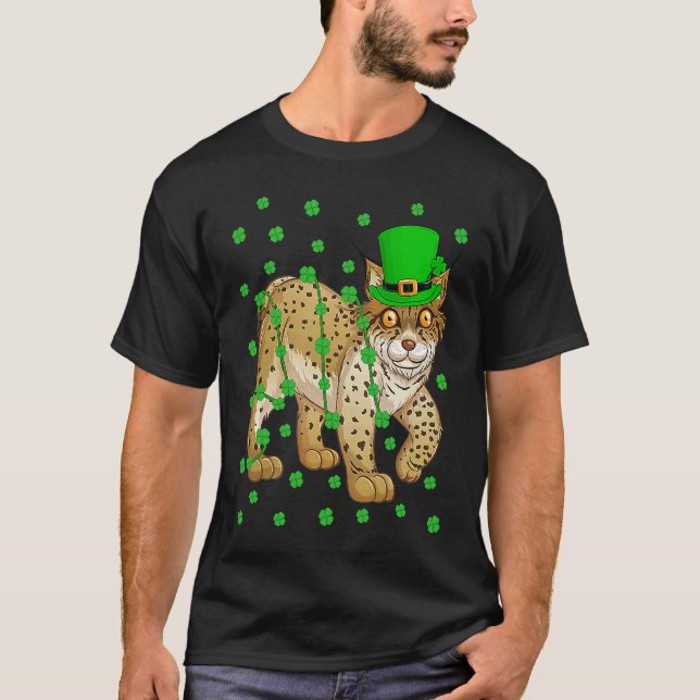 Camiseta Irish Shamrock Leprechaun Lynx St Patrick's Day (Anverso)