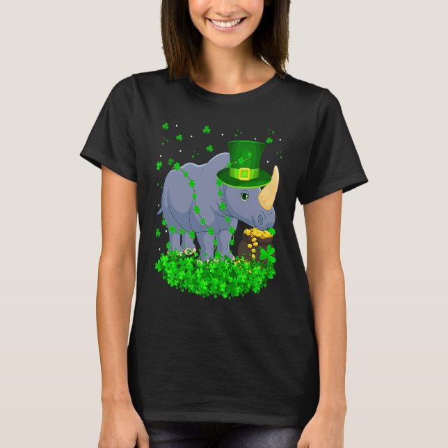 Camiseta Irish Shamrock Leprechaun Rhino St Patrick's Day (Anverso)