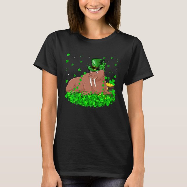 Camiseta Irish Shamrock Leprechaun Walrus St Patrick's Day (Anverso)