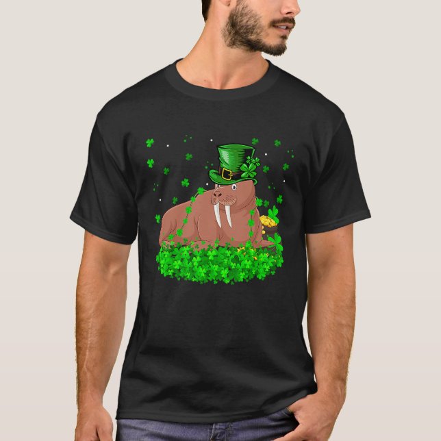 Camiseta Irish Shamrock Leprechaun Walrus St Patrick's Day (Anverso)