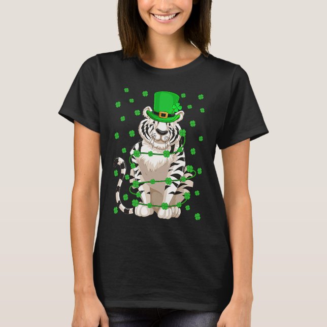 Camiseta Irish Shamrock Leprechaun White Tiger St Patrick's (Anverso)