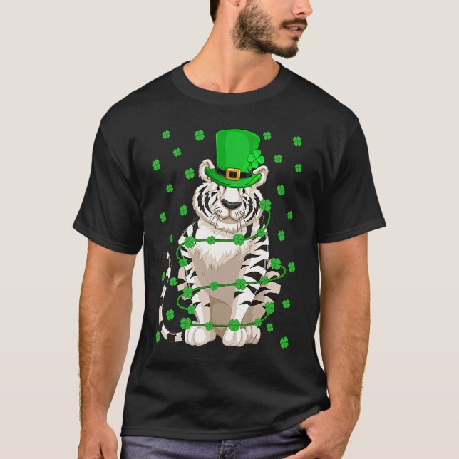 Camiseta Irish Shamrock Leprechaun White Tiger St Patrick's (Anverso)
