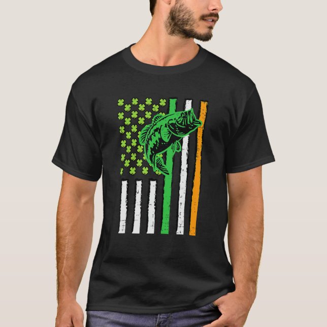 Camiseta Irish US American Flag Fishing Fish St Patricks Da (Anverso)