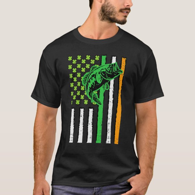 Camiseta Irish US American Flag Fishing Fish St Patricks Da (Anverso)