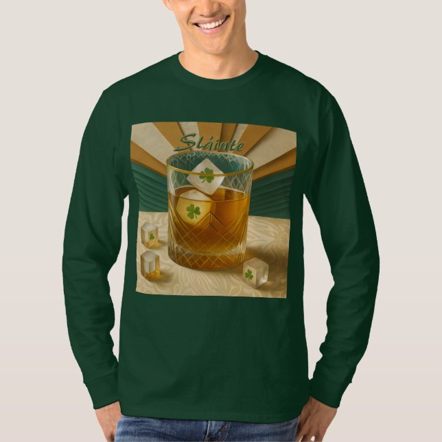 Camiseta Irish Whiskey Tumbler Shamrock Ice "Sláinte!" (Anverso)