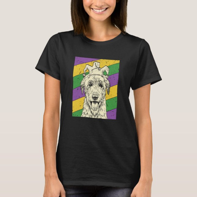 Camiseta Irish Wolfhound Jester Mardi Gras Dog Mom or Dad (Anverso)