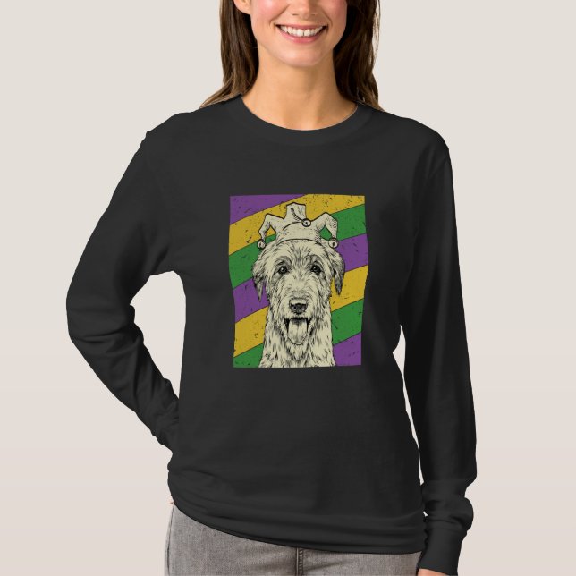 Camiseta Irish Wolfhound Jester Mardi Gras Dog Mom or Dad (Anverso)