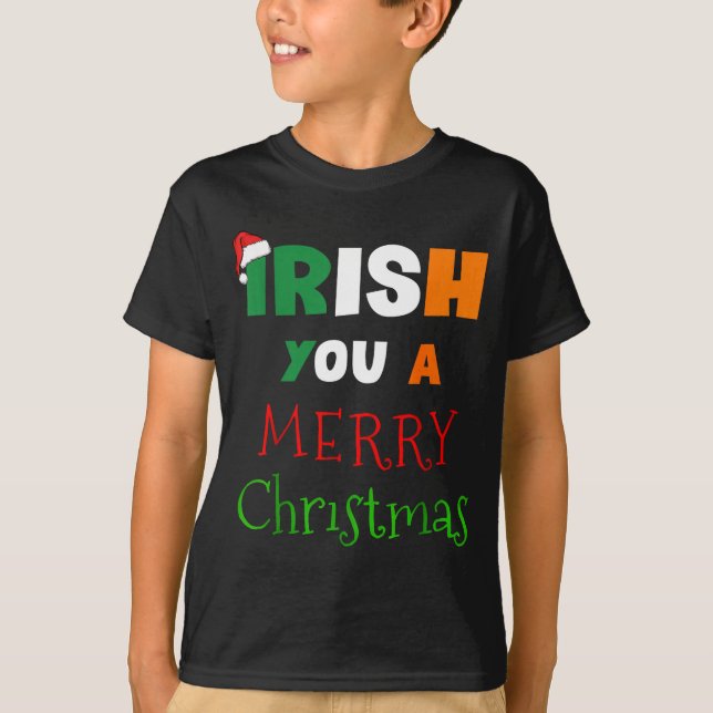 Camiseta Irish You A Merry Christmas Ireland Flag Xmas Hat  (Anverso)
