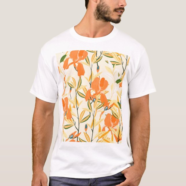 Camiseta irisis naranja: patrón floral sin fisuras (Anverso)