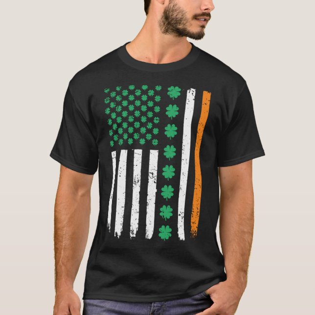 Camiseta Irlanda Shamrock Irish Clover American Flag St Pat (Anverso)