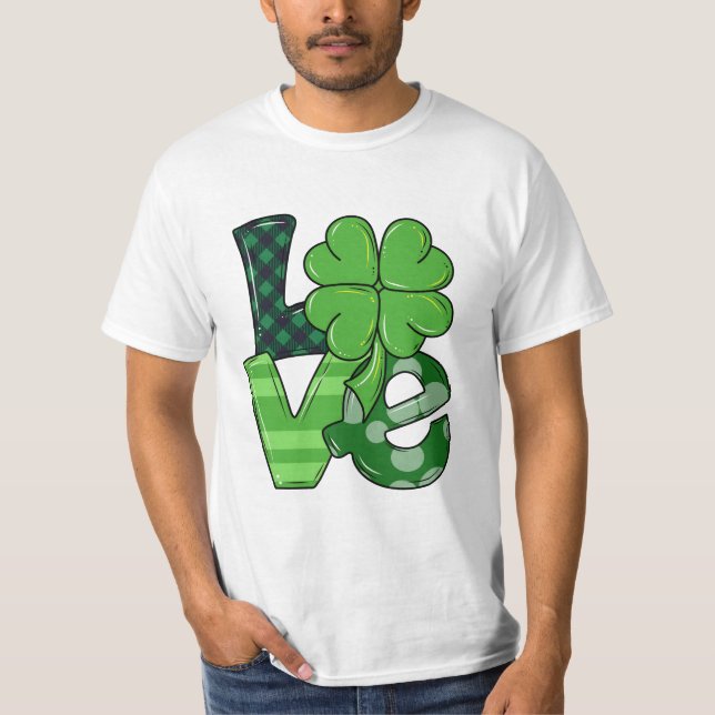 Camiseta Irlandés Love Patrick's Day Shamrock Green Plaid (Anverso)