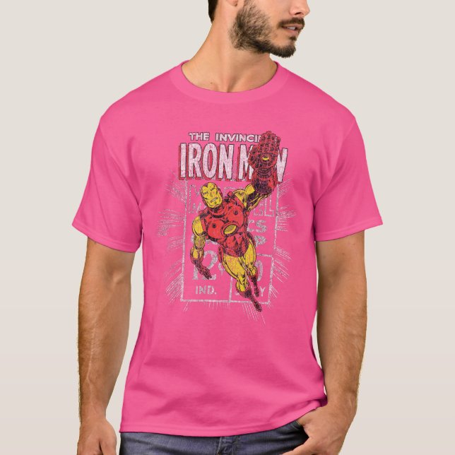 Camiseta Iron Man Retro Comic Book Stamp Flying Pose funny (Anverso)