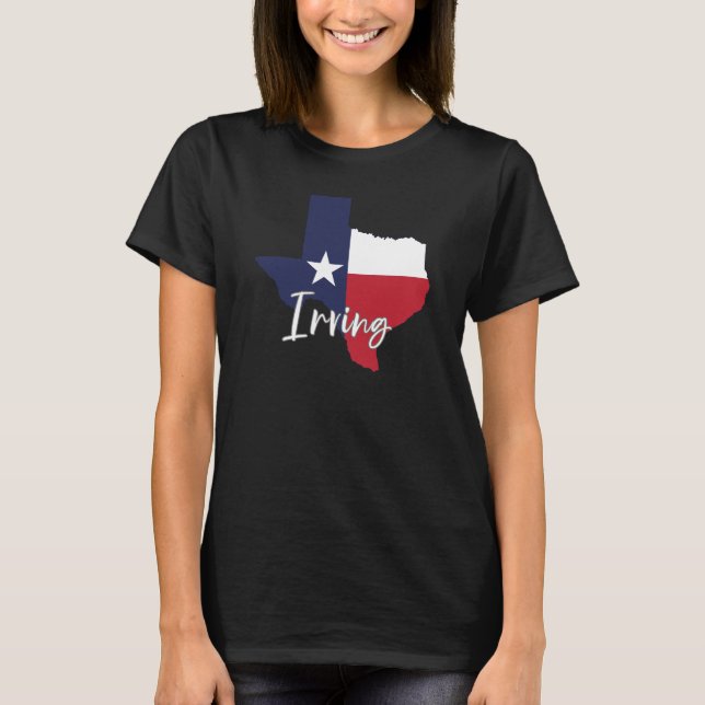 Camiseta Irving, Texas Flag Map Women's Black (Anverso)