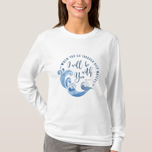 Camiseta Isaiah 43:2 Olas oceánicas (Anverso)