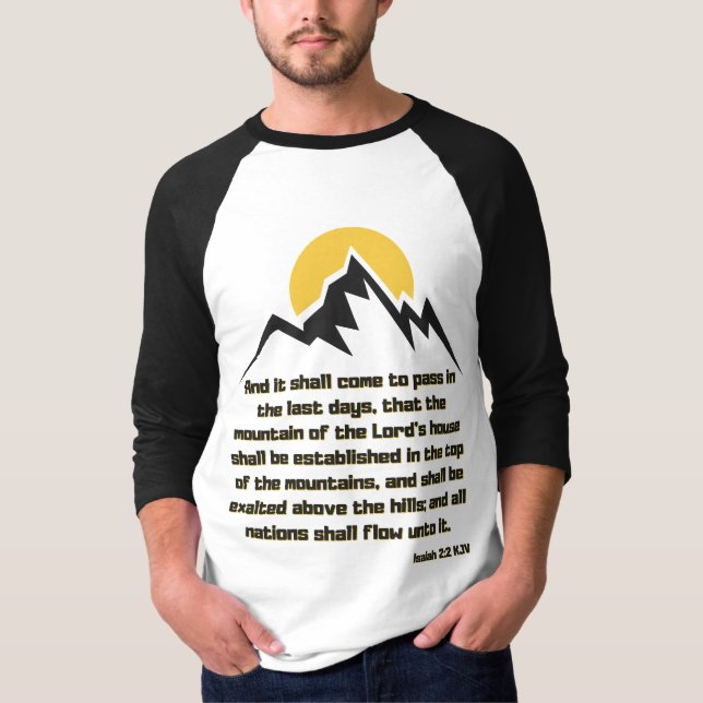 Camiseta Isaías 2:2 Biblia Scripture Cita KJV 3/4 masculino (Anverso)