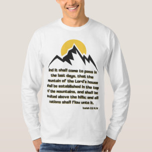 Camiseta Isaías 2:2 Escritura de Biblia cita la larga manga