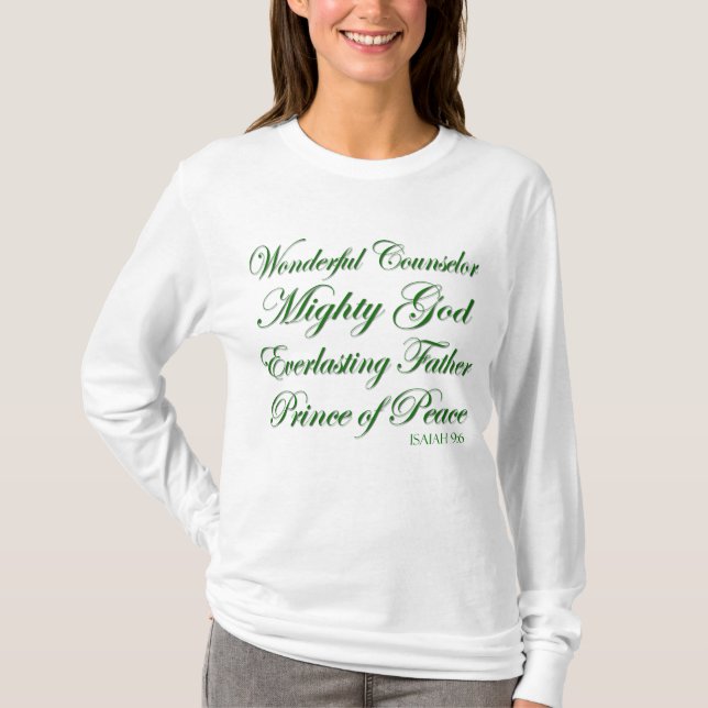 Camiseta Isaías 9:6 Navidades cristianos Escritura larga (Anverso)