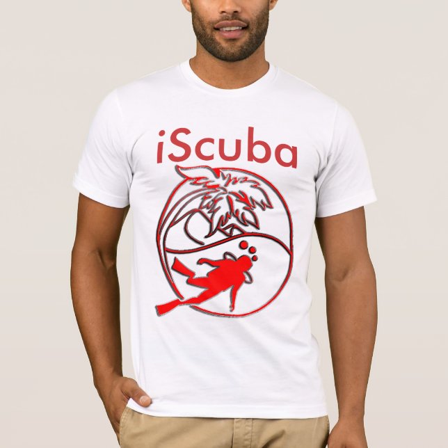 Camiseta iScuba - Círculo Rojo con Palm y Buceador Scuba (Anverso)