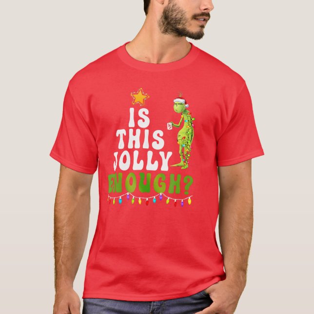 Camiseta ishis Jolly Enough Green Merry Christmasree Lights (Anverso)