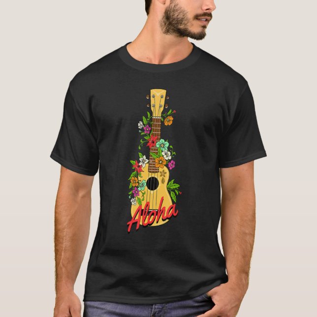 Camiseta Isla de Aloha Hawaii, Ukulele flor Aloha Hawaii (Anverso)
