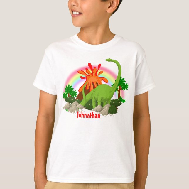 Camiseta Isla de fantasía de dinosaurios DIY nombre volcán  (Anverso)